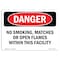 Signmission OSHA Danger Sign, 10" Height, 14" Width, Aluminum, No Smoking Matches Or Open Flames, Landscape OS-DS-A-1014-L-1500 - alternate 1